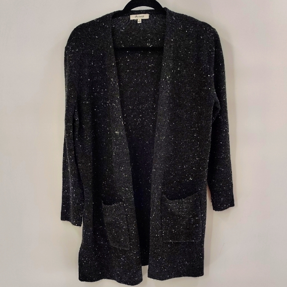 Madewell Wool Blend Black Confetti Open Cardigan Sweater Size Small Oversized
